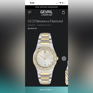 GV2 (Gevril) Two-Tone Gold & Silver Watch with Diamond Accents on face.